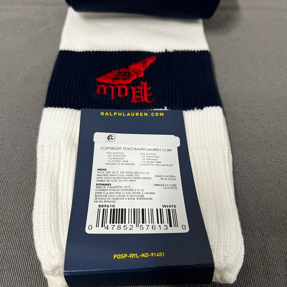 POLO 67 Ralph Lauren Socks Men 10-13 White Navy Logo Loafer Classic Preppy